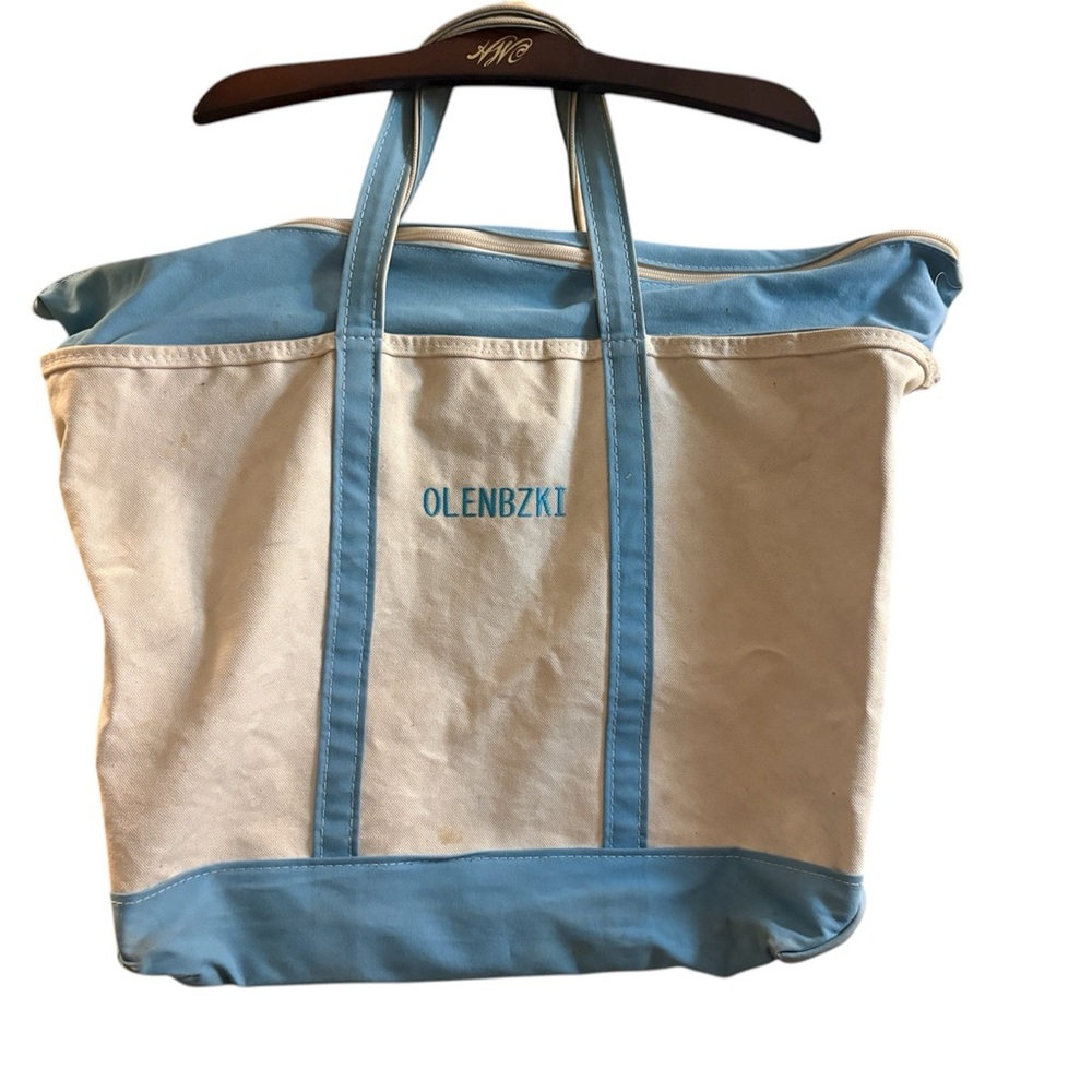 Vintage L.L.Bean XL Zip-Top Boat & Tote® Blue/White Canvas USA Made Monogrammed